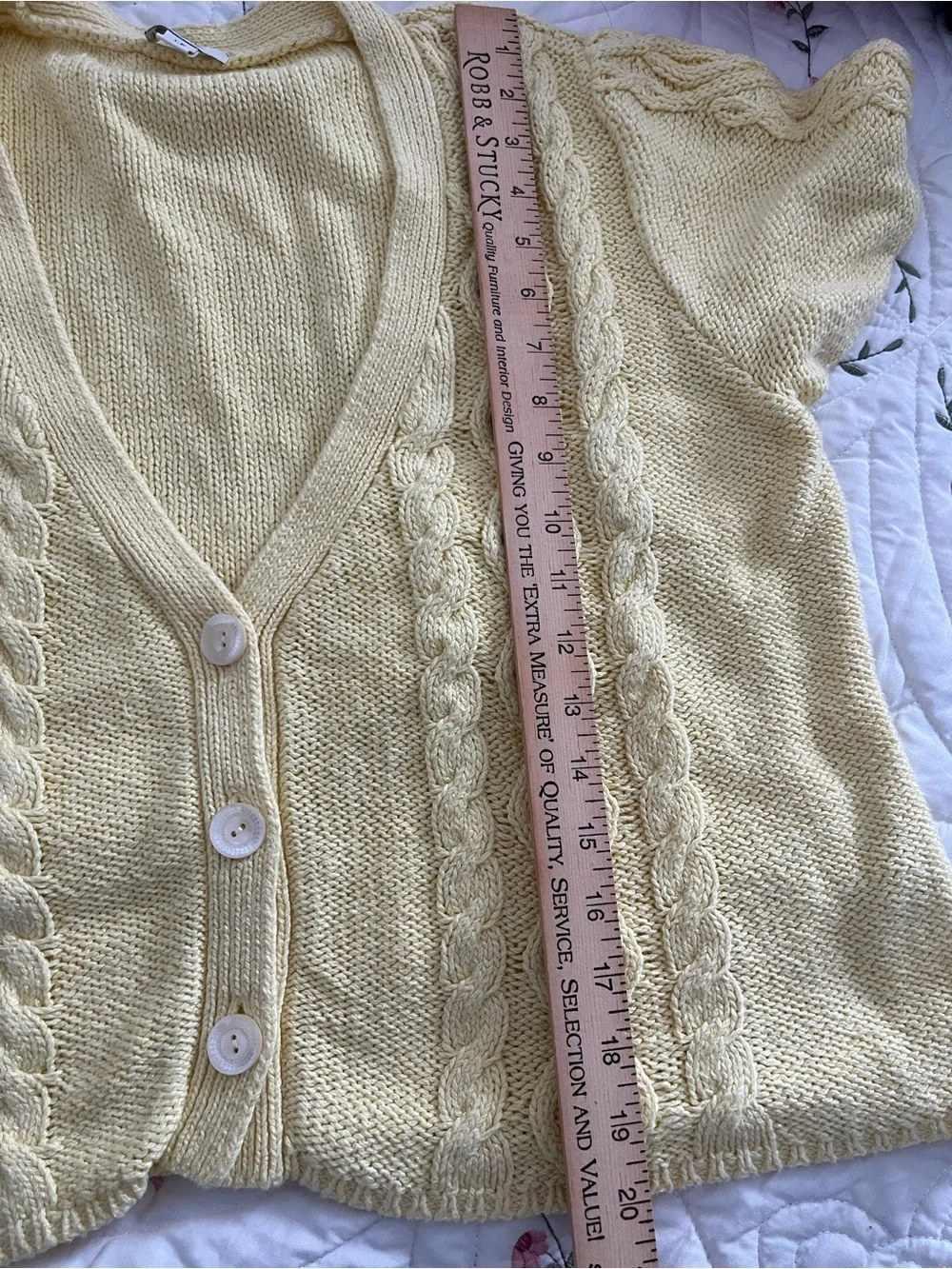 J. Jill Pale Yellow Cable Knit V-Neck Short-Sleeve Cardigan LP